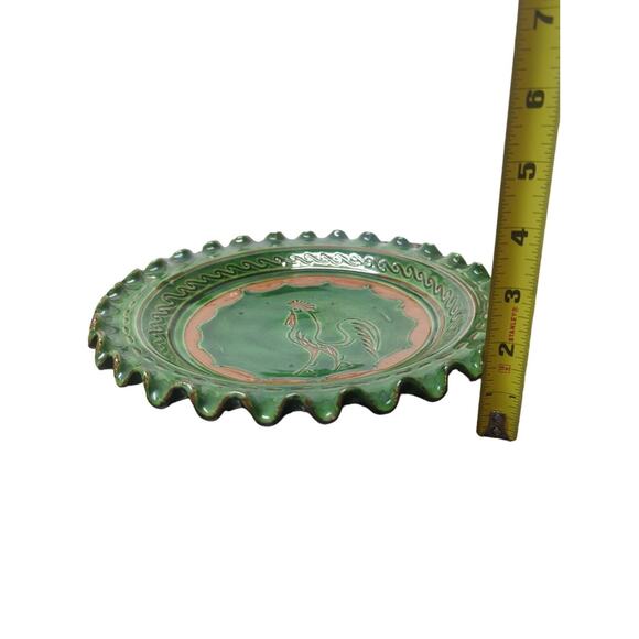Vintage Mid Century Incised Carved Handmade Tito Ubeda Pottery Dish Green 9" - Picture 4 of 10